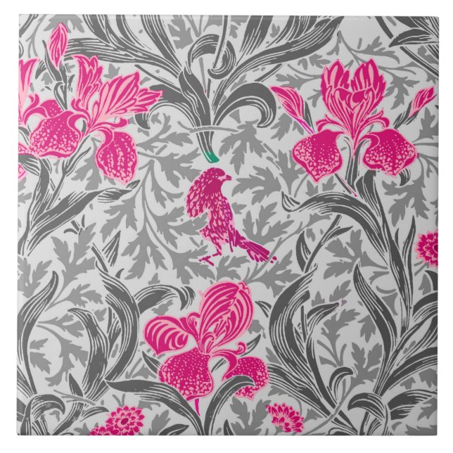 William Morris Irises, Pink und Silver Gray / Grau Fliese (Vorderseite)
