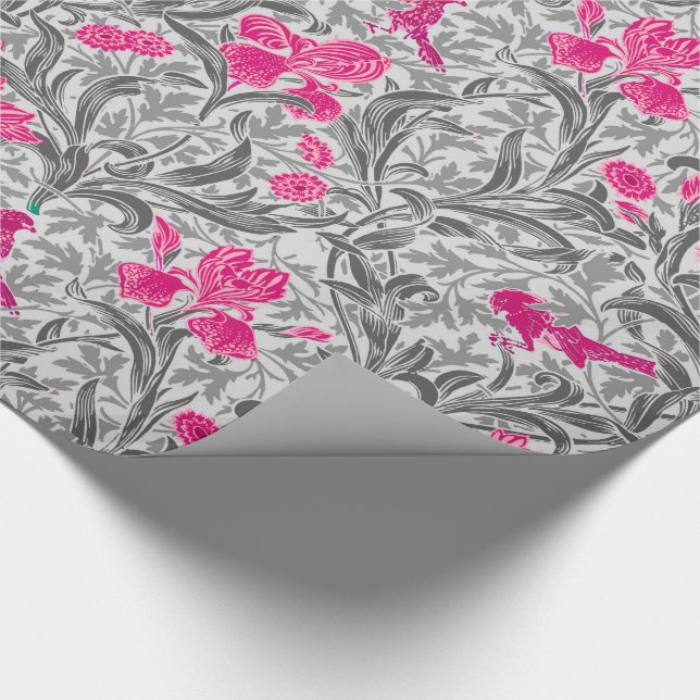 William Morris Irises, Pink und Silver Gray / Grau Geschenkpapier (Ecke)