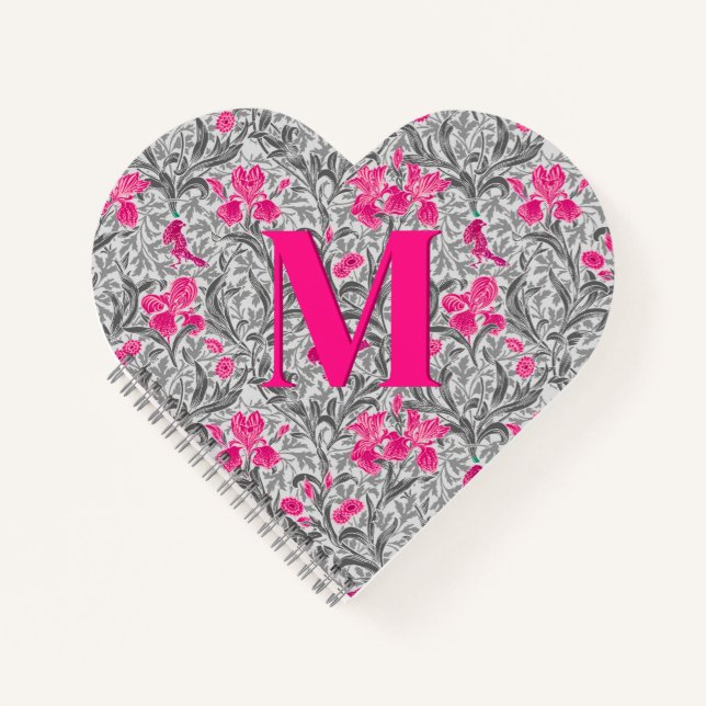 William Morris Irises, Pink und Silver Gray / Grau Notizbuch (Vorderseite)