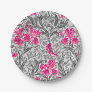 William Morris Irises, Pink und Silver Gray / Grau Pappteller