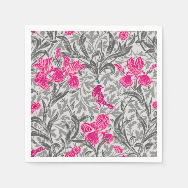 William Morris Irises, Pink und Silver Gray / Grau Serviette (Vorderseite)