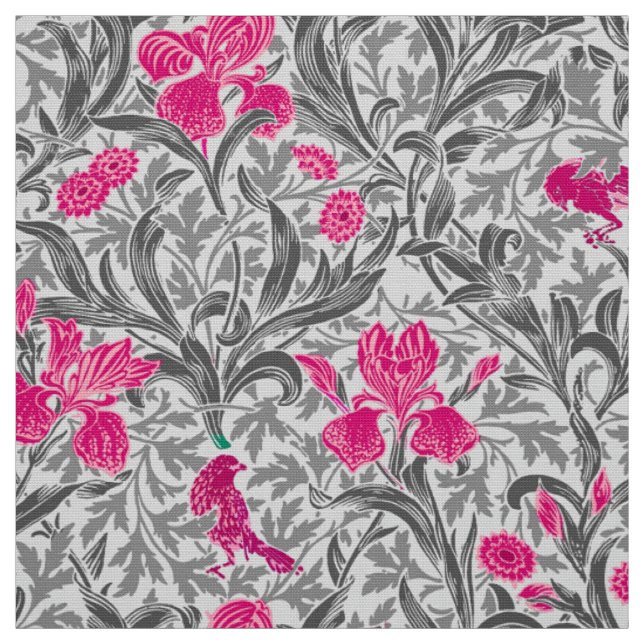 William Morris Irises, Pink und Silver Gray / Grau Stoff (Muster)