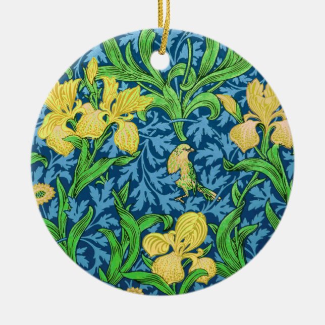 William Morris Irises, Yellow und Cobalt Blue Keramik Ornament (Vorne)