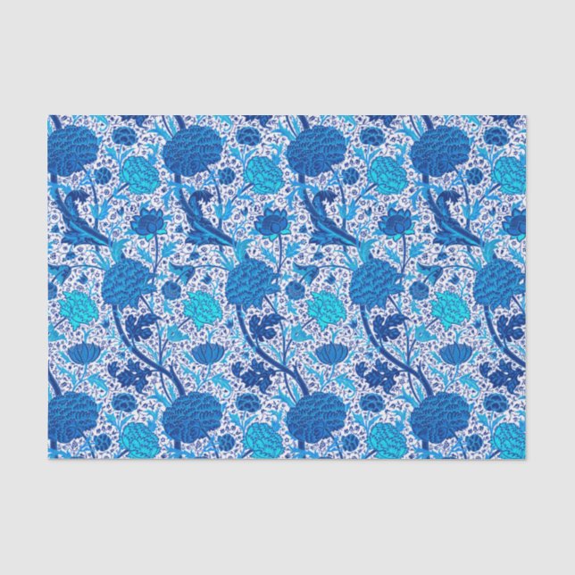 William Morris-Jacobean Blumen, Kobalt-Blau Seidenpapier (Vorderseite)
