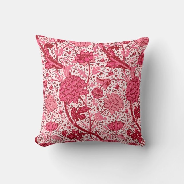 William Morris-Jacobean Blumen, Korallen-Rosa Kissen (Vorderseite)