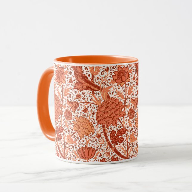 William Morris-Jacobean Blumen-, korallenrote Tasse (Vorderseite Links)