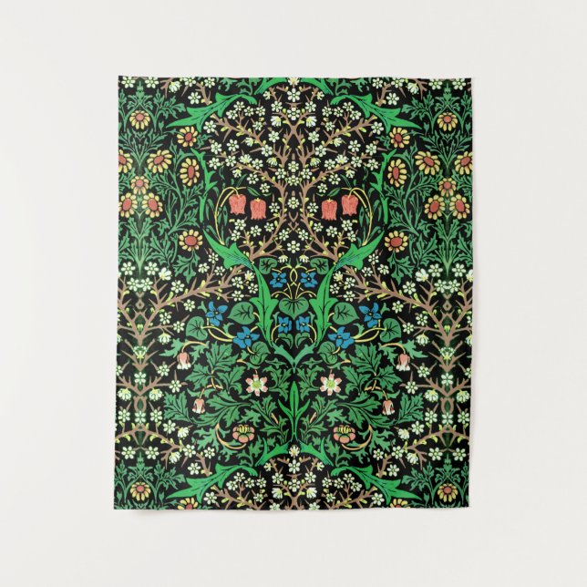William Morris-Jacobean Blumen-, schwarzer Wandteppich (Vorderseite)