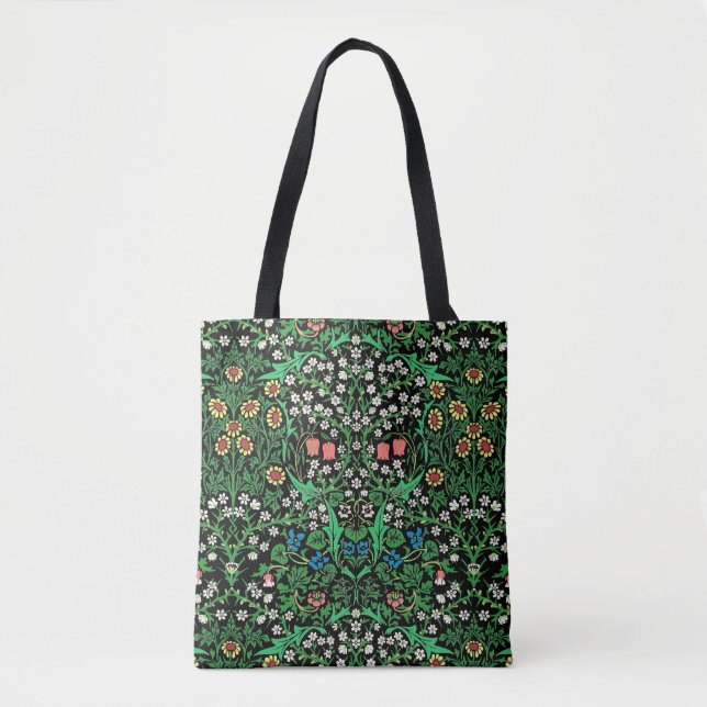William Morris Jacobean Floral, Black Background Tasche (Vorderseite)