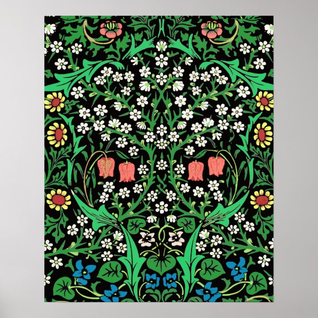 William Morris Jacobean Floral, schwarzer Hintergr Poster (Vorne)