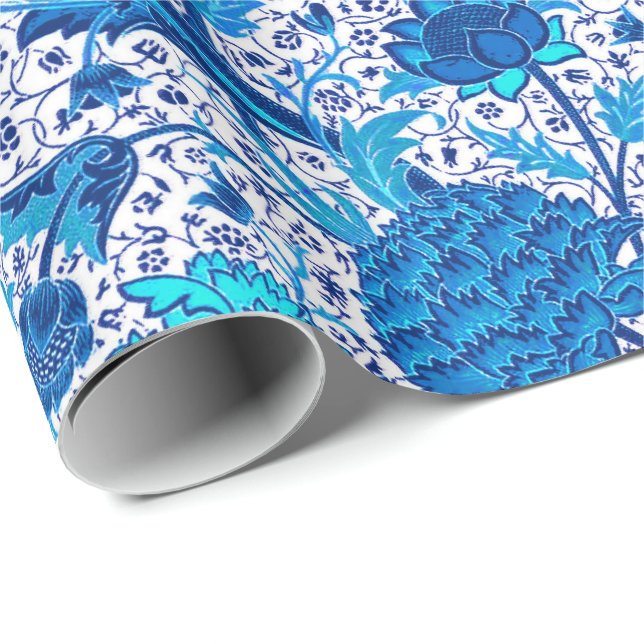 William Morris Jacobobobohne Floral, Cobalt Blue Geschenkpapier (Rolleneckpunkt)