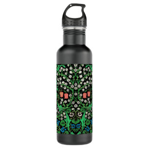 William Morris Jacobobobohne, floral, schwarzer Hi Edelstahlflasche