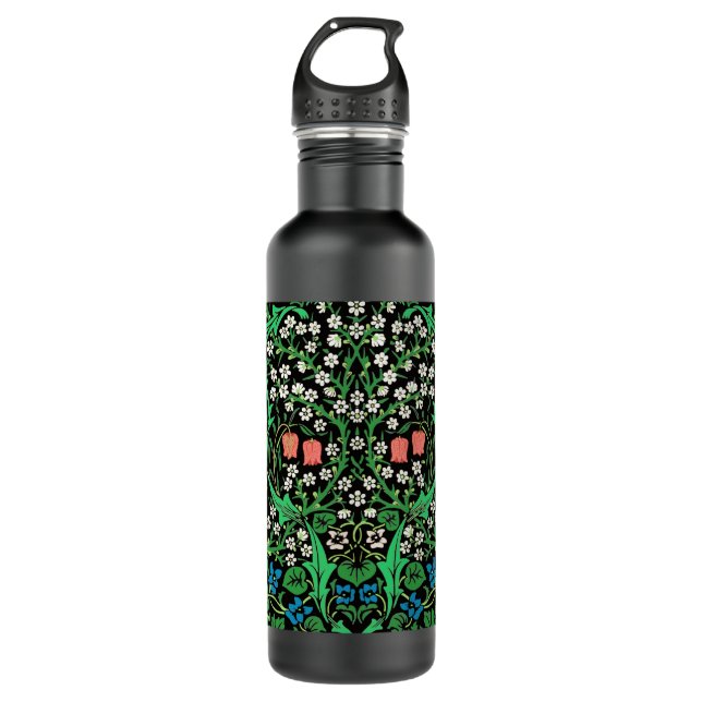 William Morris Jacobobobohne, floral, schwarzer Hi Edelstahlflasche (Vorderseite)
