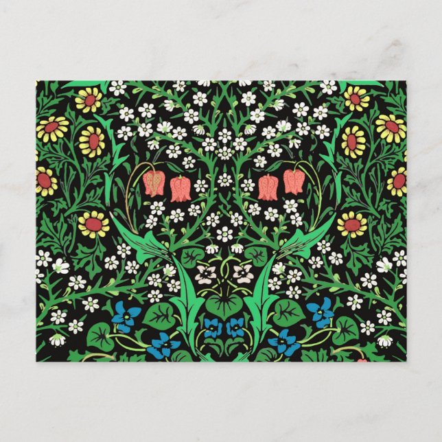 William Morris Jacobobobohne, floral, schwarzer Hi Postkarte (Vorderseite)