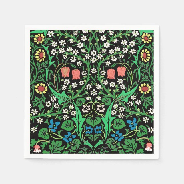 William Morris Jacobobobohne, floral, schwarzer Hi Serviette (Vorderseite)