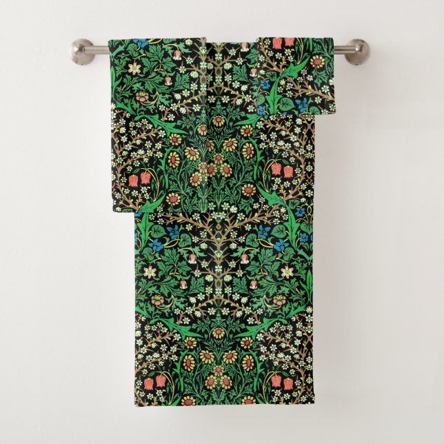 William Morris, Jacobobohne, Flora, schwarzer Hint Badhandtuch Set (Insitu)