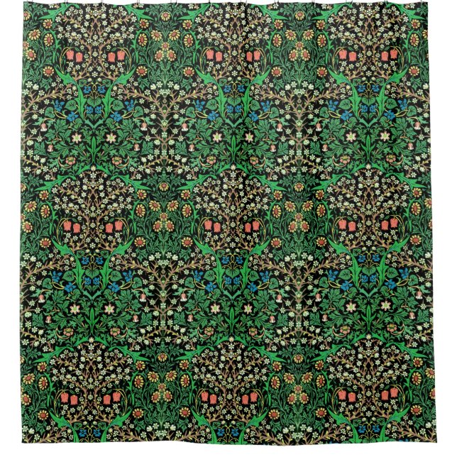 William Morris, Jacobobohne, Flora, schwarzer Hint Duschvorhang (Vorderseite)