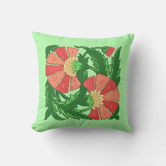 William Morris Jacobohne, Coral Orange und Green Kissen (Vorderseite)