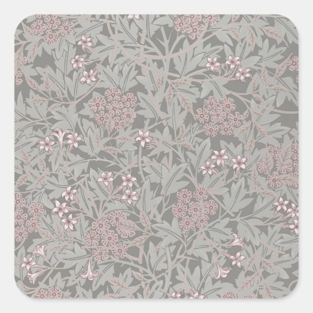 William Morris Jasmin-Blumenmuster Quadratischer Aufkleber (Vorderseite)