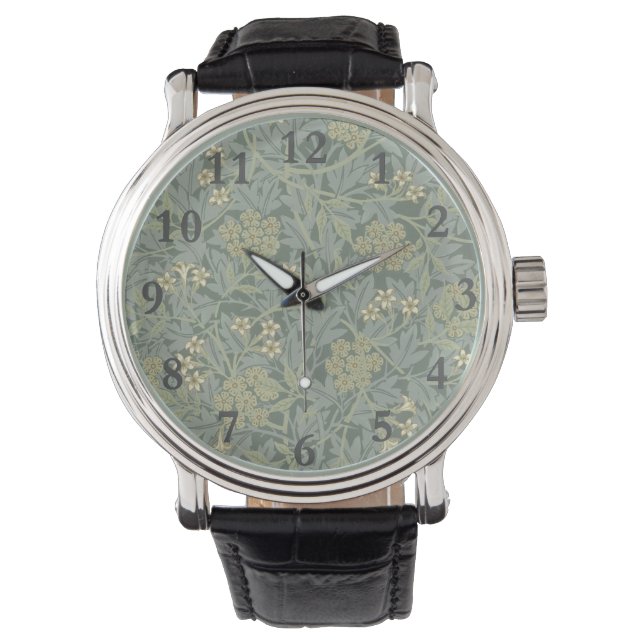 William Morris Jasmine Blue Green Botanic Art Armbanduhr (Vorderseite)