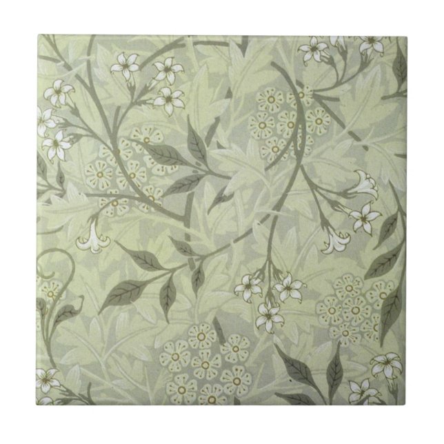 William Morris Jasmine Botanische Vintage Antik Fliese (Vorderseite)