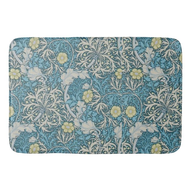 William Morris, Jugendstil-Muster, Algen, Blau, f Badematte (Vorderseite)