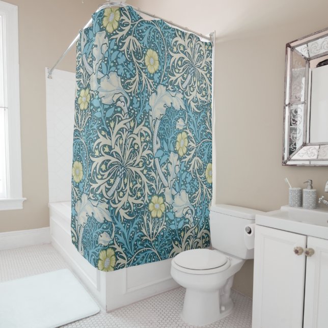 William Morris, Jugendstil-Muster, Algen, Blau, f Duschvorhang (Beispiel)