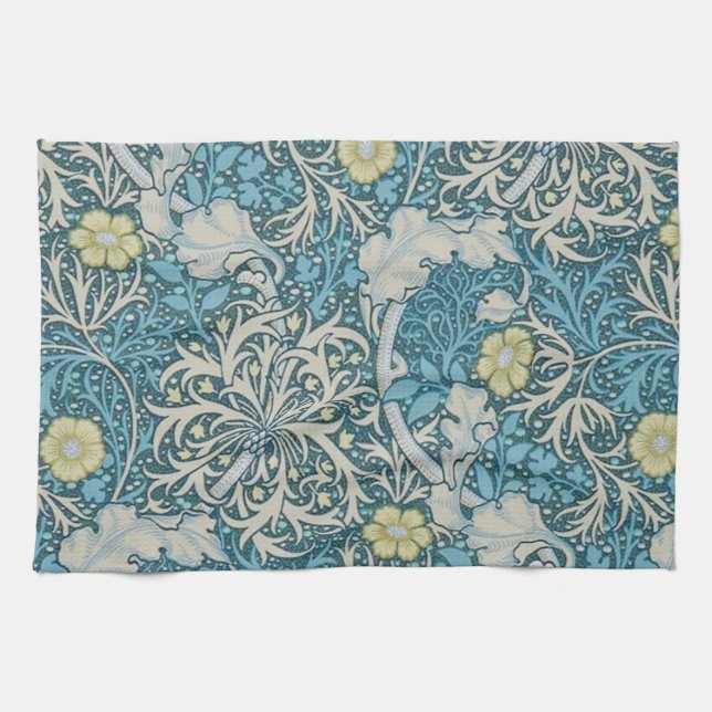 William Morris, Jugendstil-Muster, Algen, Blau, f Geschirrtuch (Horizontal)