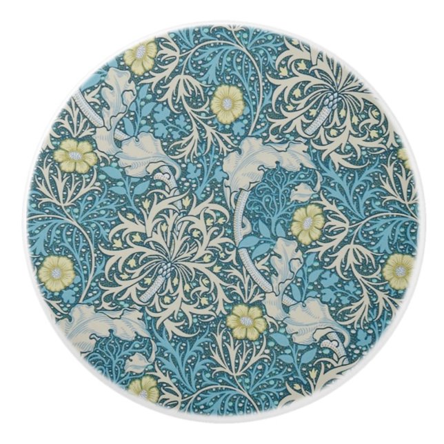 William Morris, Jugendstil-Muster, Algen, Blau,f Keramikknauf (Vorderseite)