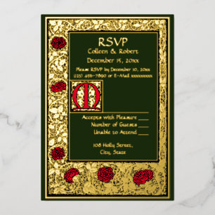 William Morris Kelmscott Press Florale Rose RSVP Folieneinladung