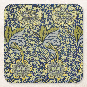 William Morris Kennet Blumentangete Blau Gold Rechteckiger Pappuntersetzer