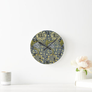 William Morris Kennet Blumentangete Tapete Blau Go Runde Wanduhr