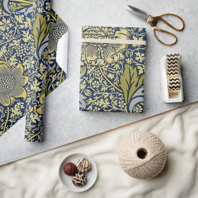 William Morris Kennet Floral Wallpaper Blue Geschenkpapier (Kunsthandwerk)
