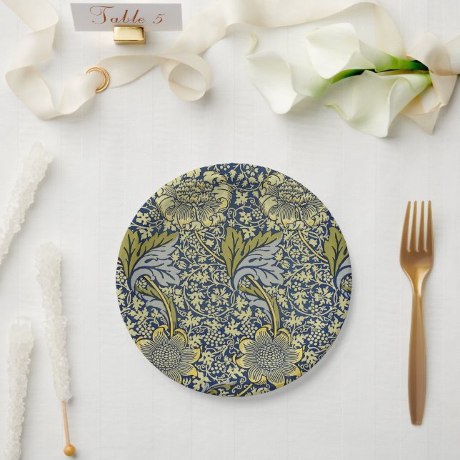 William Morris Kennet Floral Wallpaper Blue Pappteller (Hochzeit)