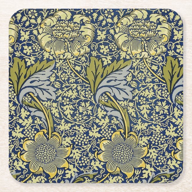 William Morris Kennet Floral Wallpaper Blue Rechteckiger Pappuntersetzer (Vorderseite)
