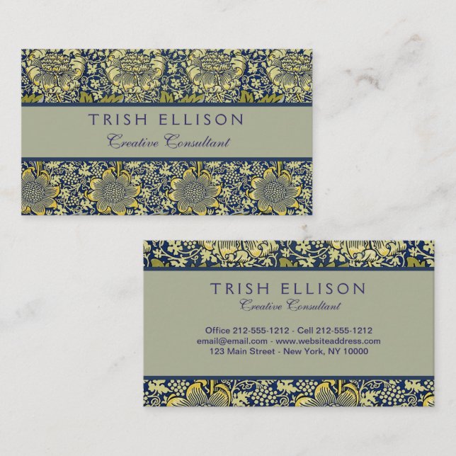 William Morris Kennet Floral Wallpaper Blue Visitenkarte (Vorne/Hinten)