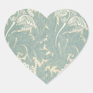 William Morris Klassische Tulpe Blaue Blüten Herz-Aufkleber
