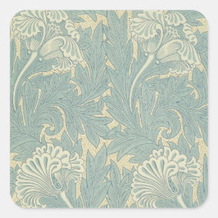 William Morris Klassische Tulpe Blaue Blüten Quadratischer Aufkleber