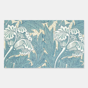 William Morris Klassische Tulpe Blaue Blüten Rechteckiger Aufkleber