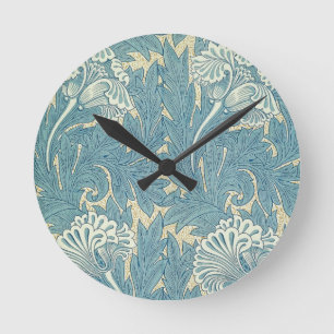 William Morris Klassische Tulpe Blaue Blüten Runde Wanduhr