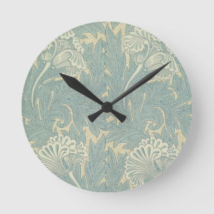 William Morris Klassische Tulpe Blaue Blüten Runde Wanduhr