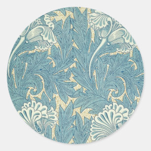William Morris Klassische Tulpe Blaue Blüten Runder Aufkleber