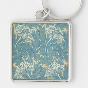 William Morris Klassische Tulpe Blaue Blüten Schlüsselanhänger