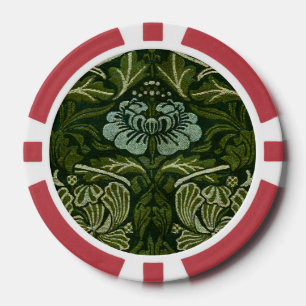 William Morris Large Green Blätter & Blue Blume Pokerchips