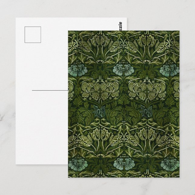 William Morris Large Green Blätter & Blue Blume Postkarte (Vorne/Hinten)