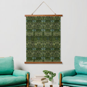 William Morris Large Green Blätter & Blue Blume Wandteppich Mit Holzrahmen
