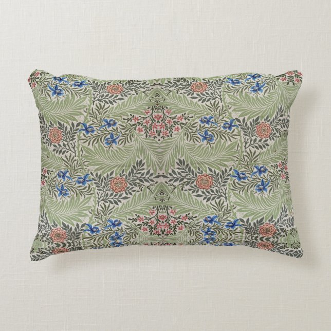 William Morris Larkspur Floral Green Pink Blue Dekokissen (Vorderseite)