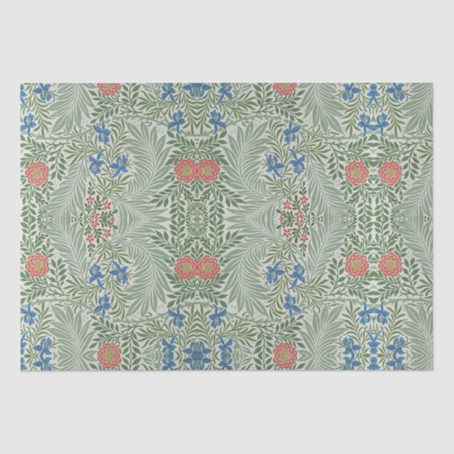 William Morris Larkspur Floral Green Pink Blue Seidenpapier (Vorderseite)