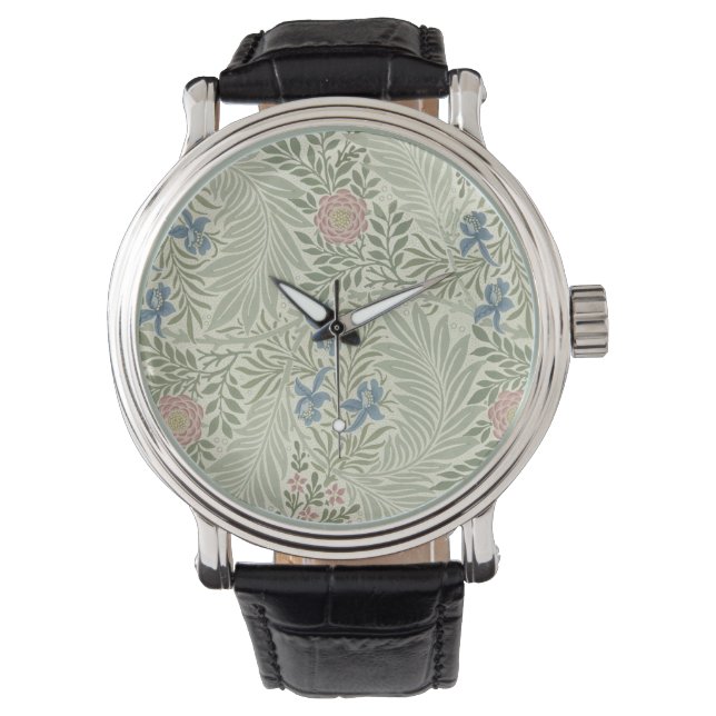 William Morris Larkspur Floral Wallpaper Armbanduhr (Vorderseite)
