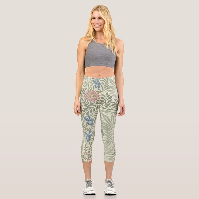 William Morris Larkspur Floral Wallpaper Capri Leggings (Vorderseite)
