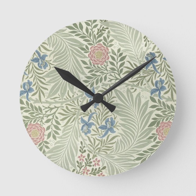 William Morris Larkspur Floral Wallpaper Runde Wanduhr (Vorderseite)